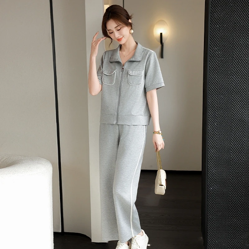 俞兆林小香风妈妈夏装短袖开衫卫衣中老年运动套装女夏季上衣气质