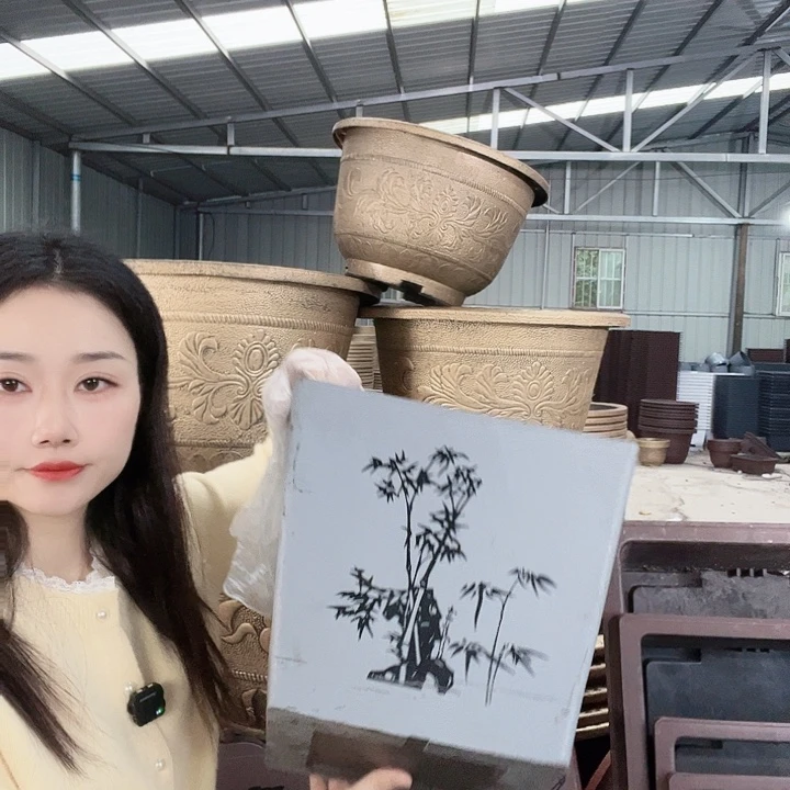 正方形灰色30花盆4个有孔