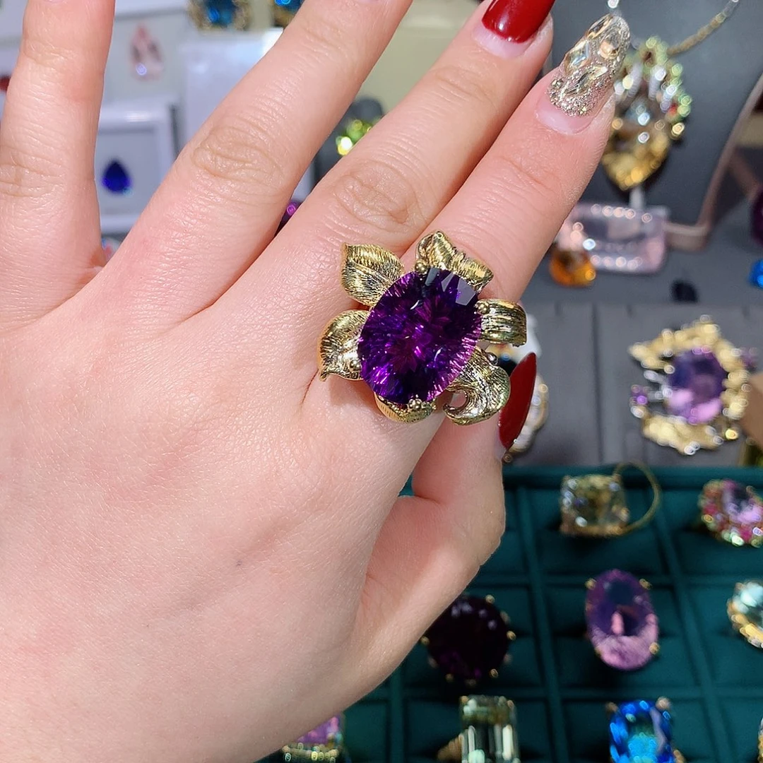 紫晶戒指银S925镶嵌戒指