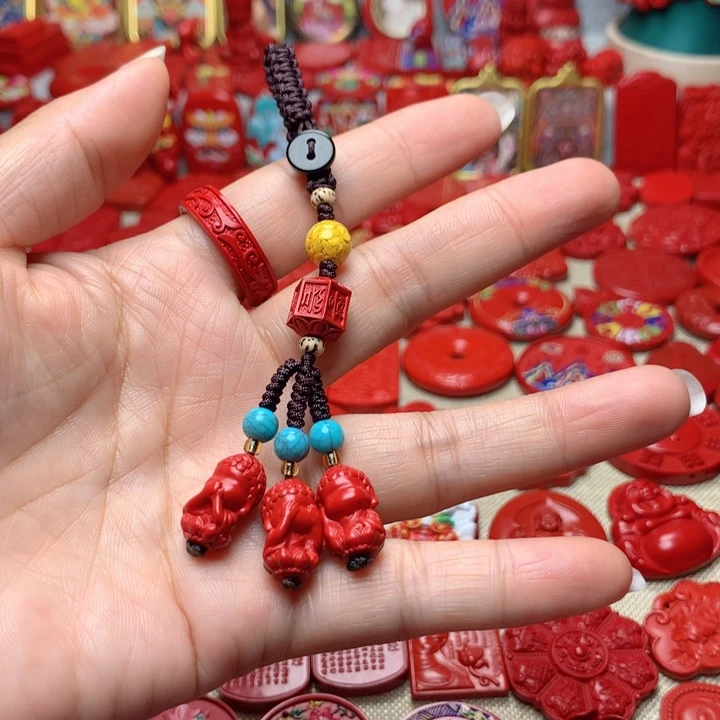 天然辰砂工艺品朱砂钥匙扣
