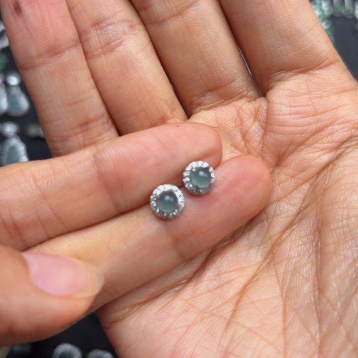 翡翠银S925镶嵌耳饰