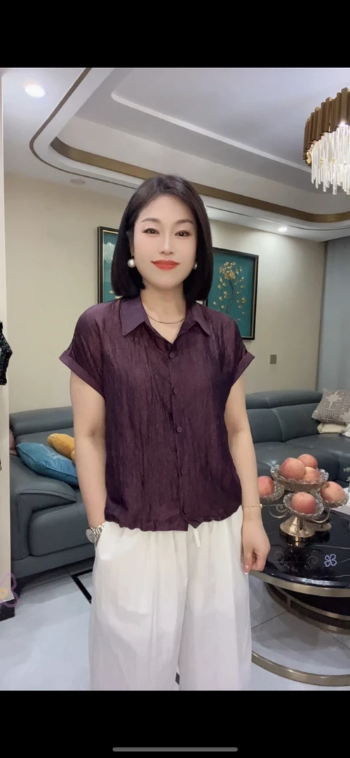 夏季新款新中式短袖纯色开衫衬衫女显瘦遮肚休闲洋气上衣