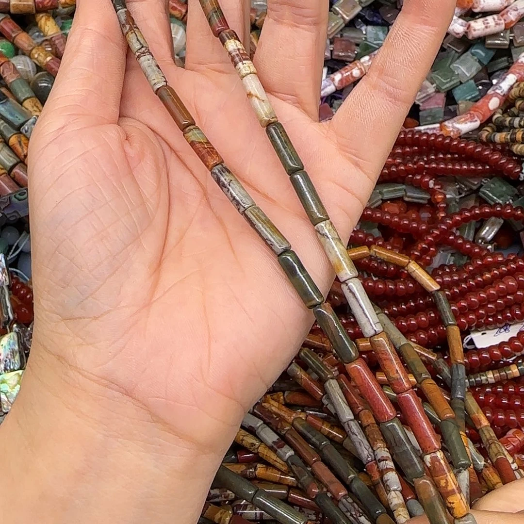 玛瑙/玉髓合金珠宝半成品毕加索石4-13mm管珠一条