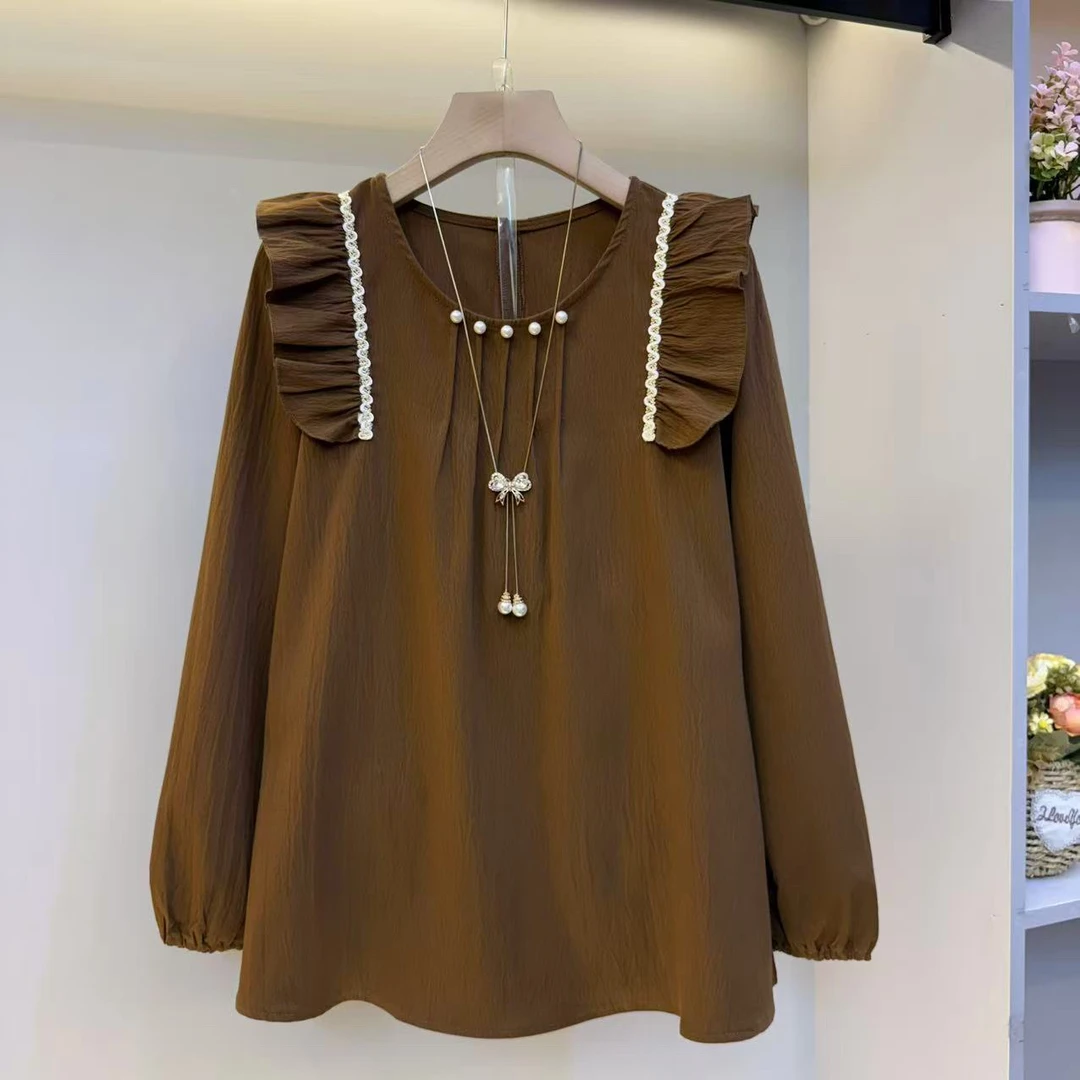 甜美可爱荷叶边方领长袖衬衫女士春秋小众设计感娃娃衫