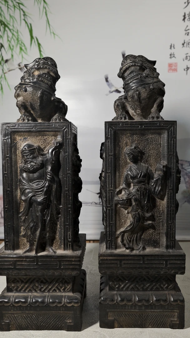 聚鹏阁石雕山西青石【高45厘米】八仙狮子一对