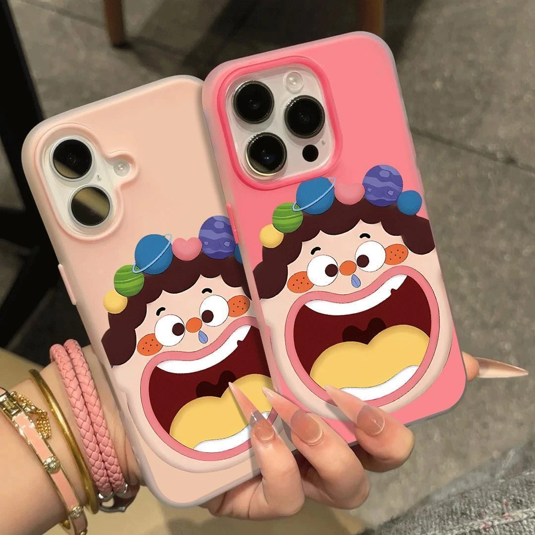 哈哈哈卡通人适用苹果16pro磨砂iPhone15果冻卡通14二合一13女12