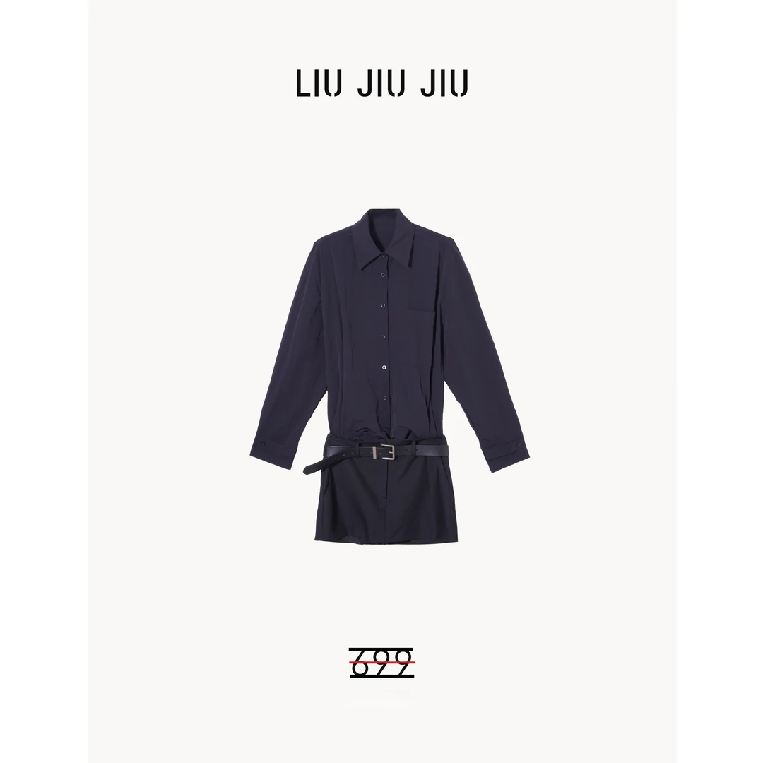 LIUJIUJIU 秋季复古港风高级感翻领拼接衬衣假两件连衣裙LYQ4597L