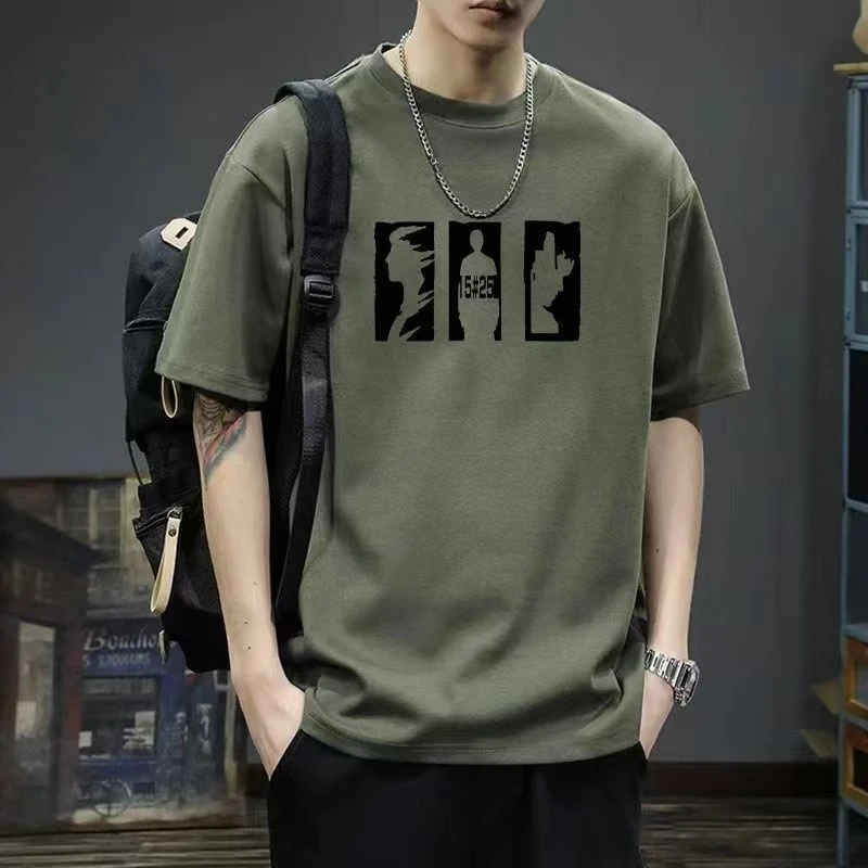 纯棉港风男士短袖T恤夏季宽松半袖潮流百搭休闲印花上衣学生体恤