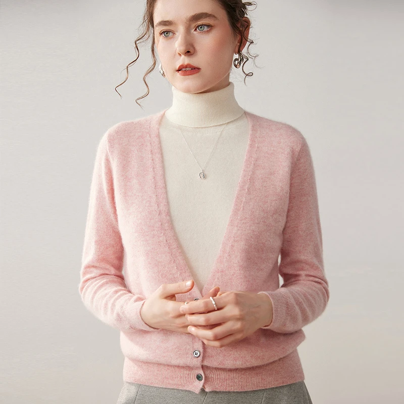 爆款假两件女士V领羊绒衫甄选山羊绒春秋气质针织衫百搭长袖打底