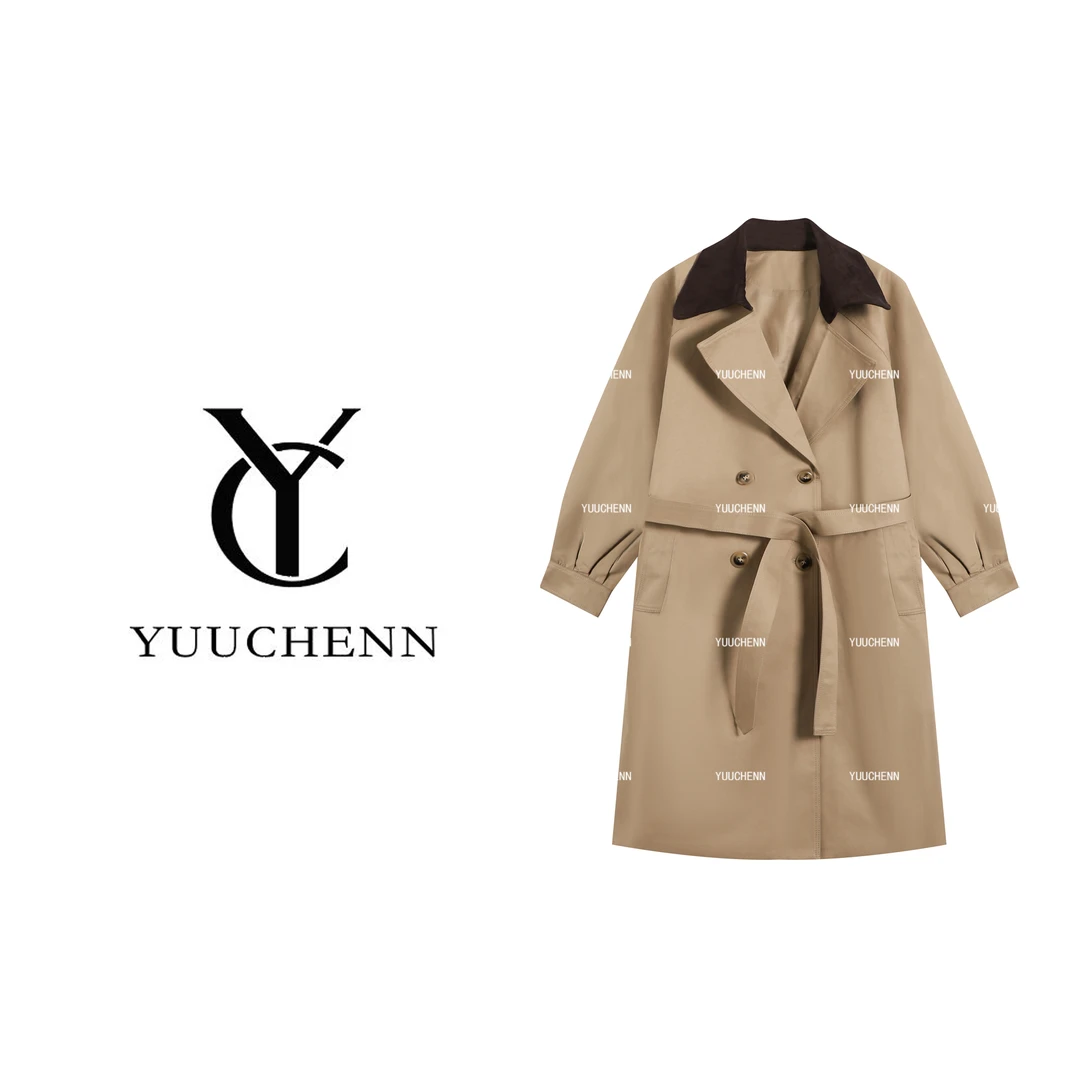 YUUCHENN 拼色长款风衣外套女气质百搭韩系大衣JYY-W62219