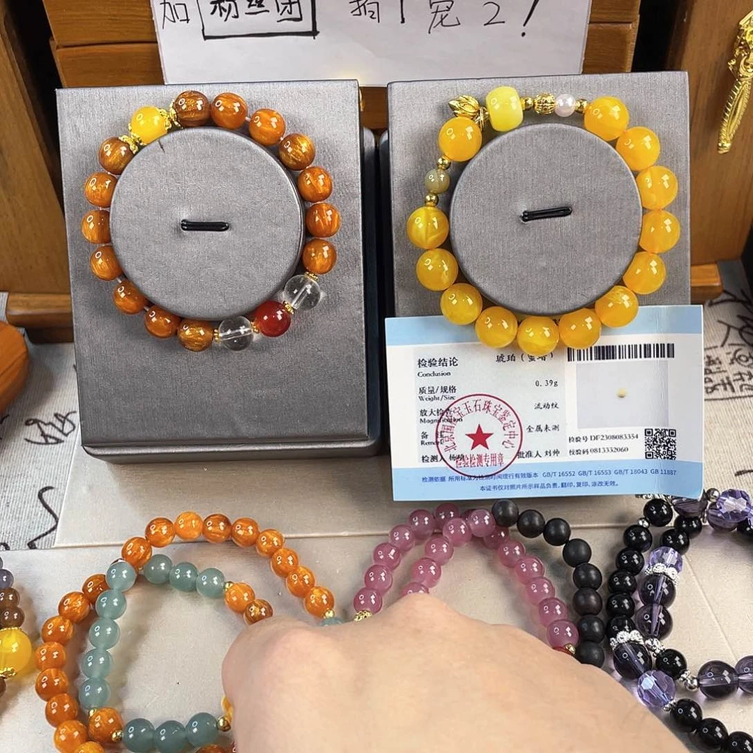 琥珀手饰银S925镀金镶嵌