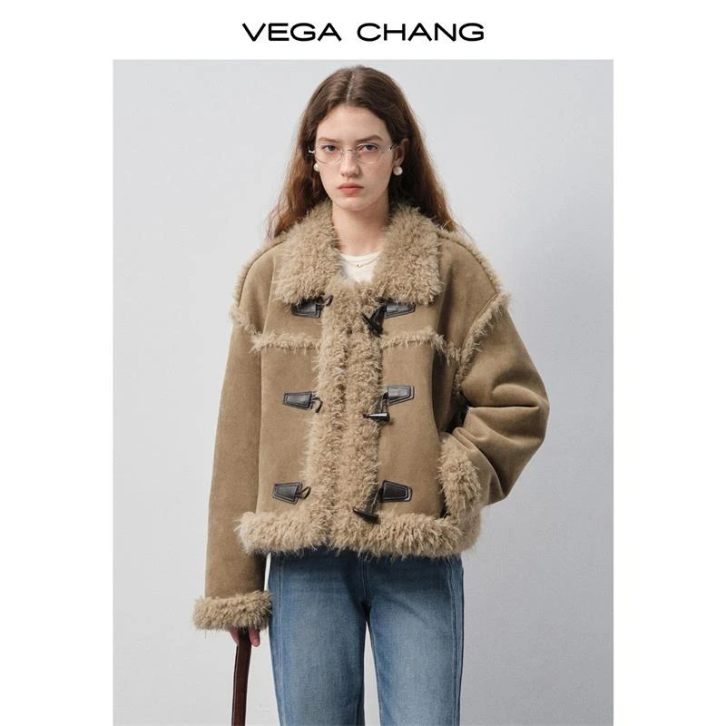 VEGACHANG【驼色复扣】短外套女2025新款秋季宽松时尚夹克0041JJ