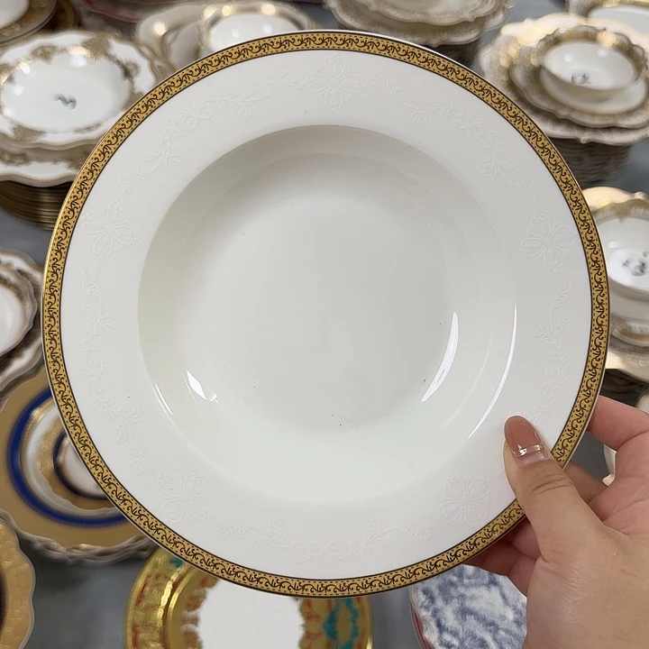 瓷8.5英寸金边草帽盘4个