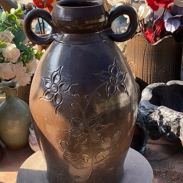 紫砂花盆口9高度33无孔手工处理