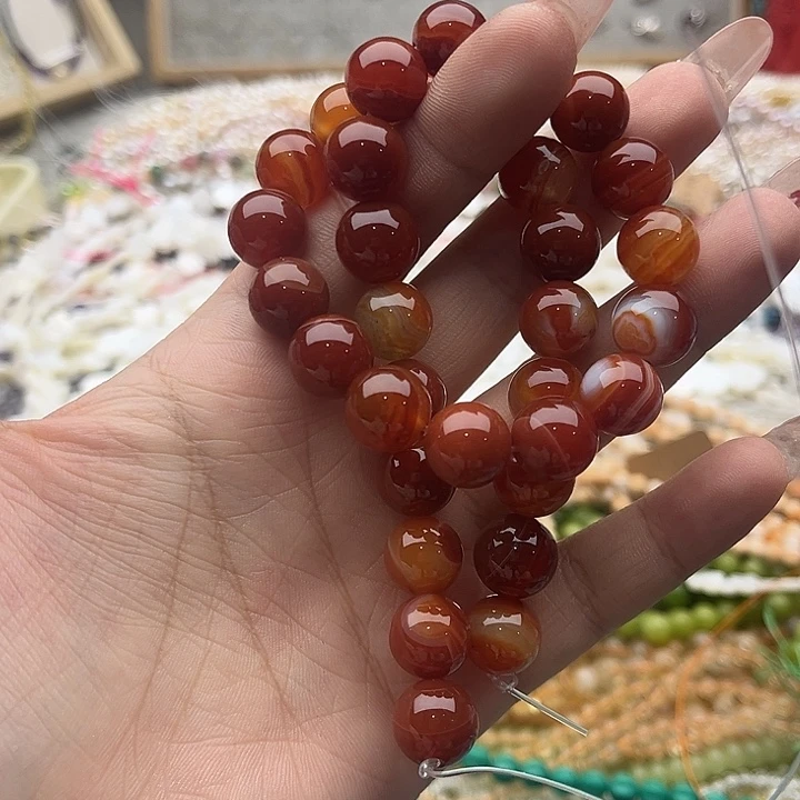 玛瑙/玉髓珠宝半成品未镶嵌一条12mm左右红蚕丝玛瑙