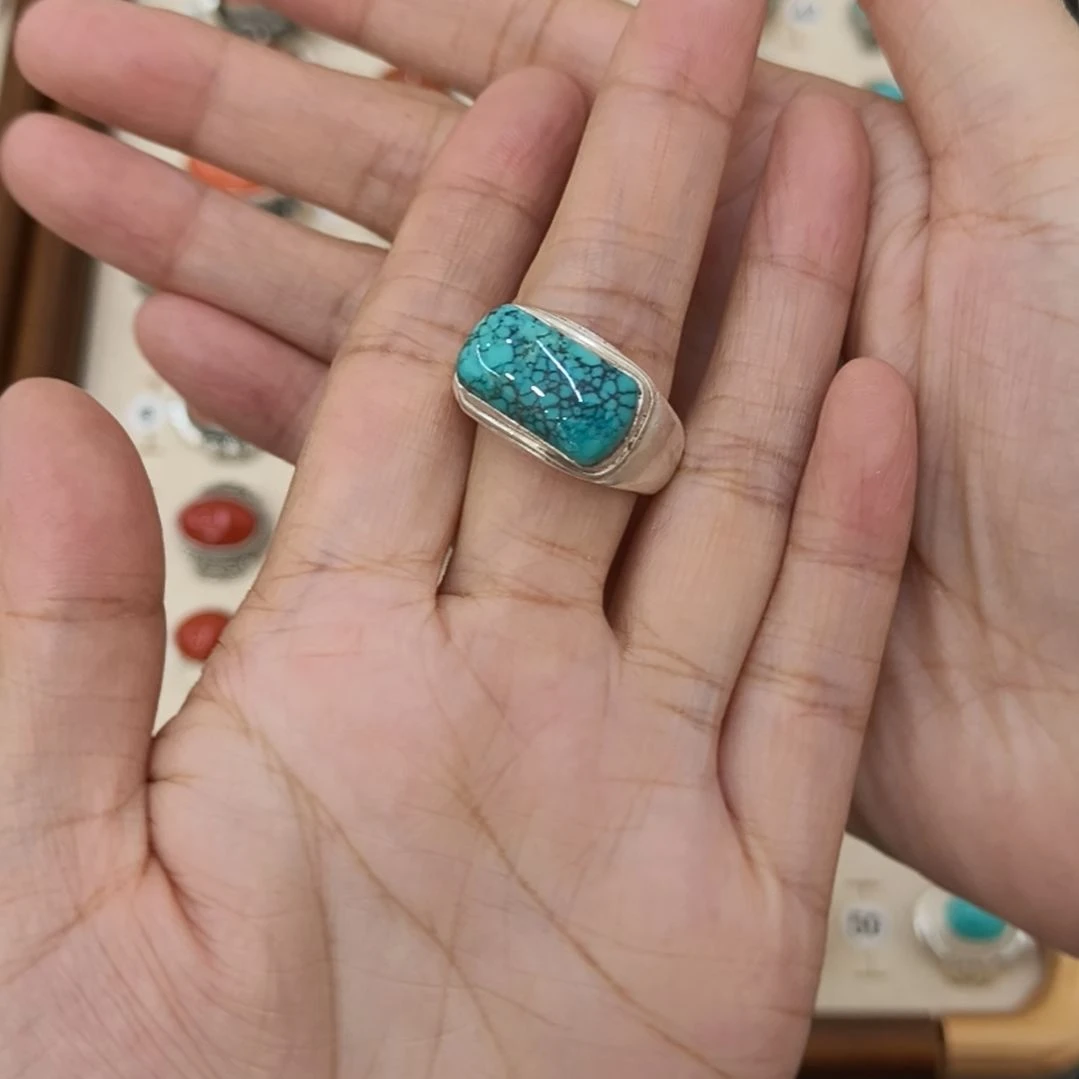 风***起绿松石未镶嵌戒指