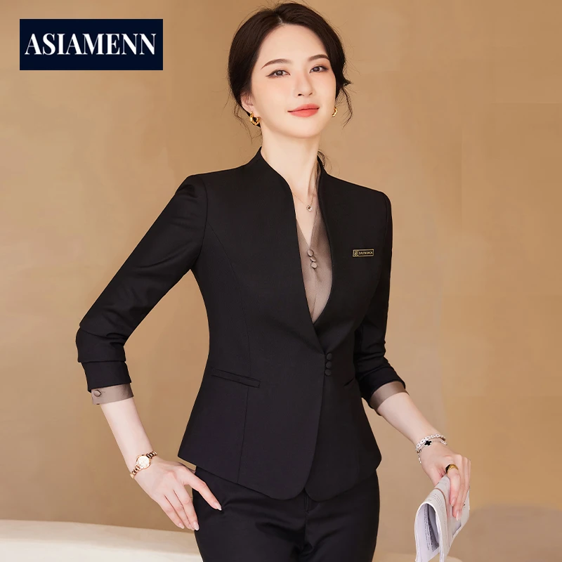 黑色高端职业装西装早秋显瘦女装套装酒店经理前台工装气质工作服