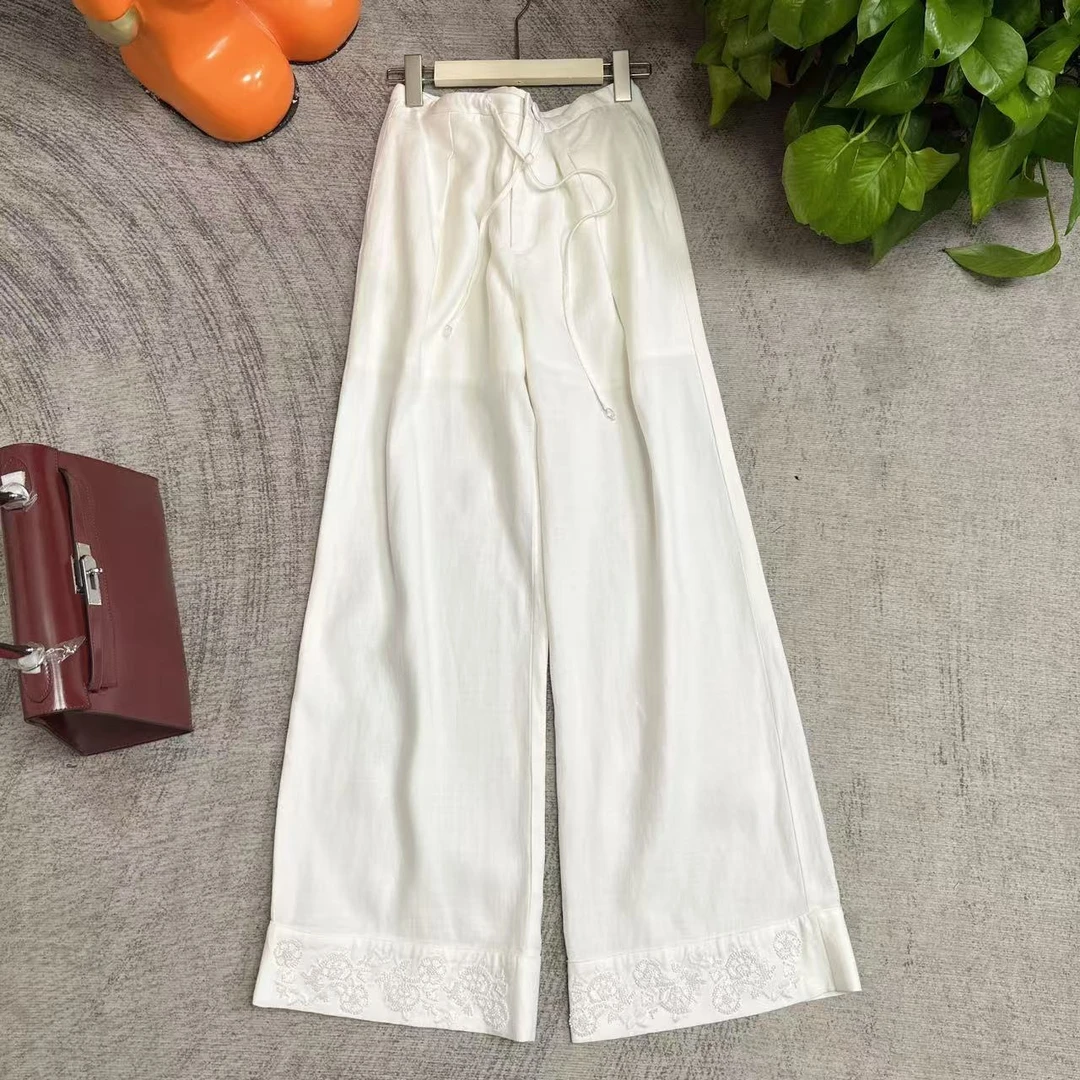 2025V v工作室新款 春夏新款高定刺绣裤子直筒时尚休闲—6779