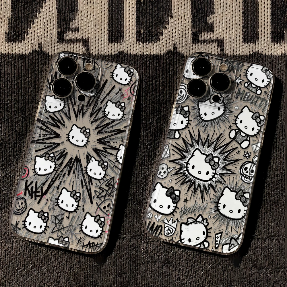 素描满屏KT猫适用苹果17promax手机壳16小米华为14防摔