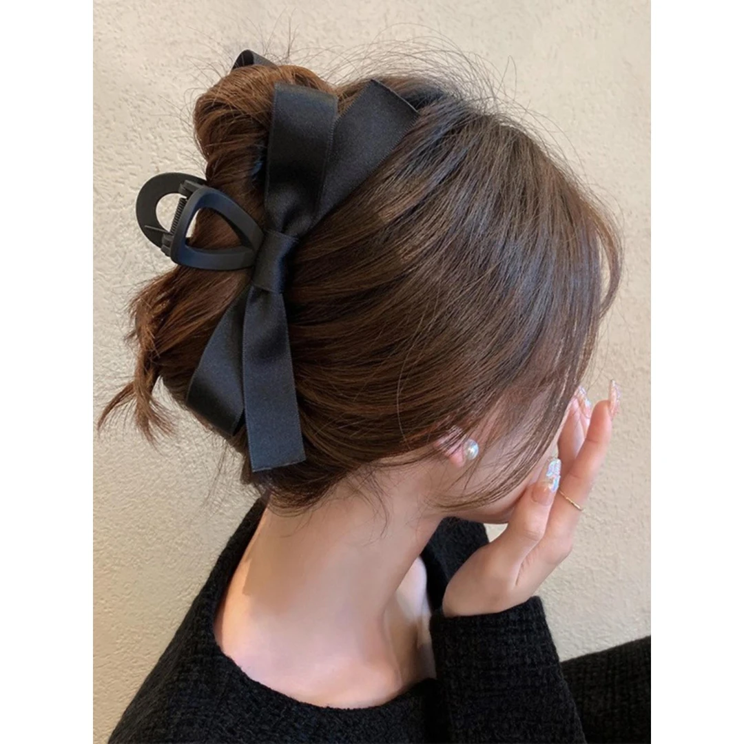 黑色双面蝴蝶结抓夹女大号感发夹盘发后脑勺鲨鱼夹头饰