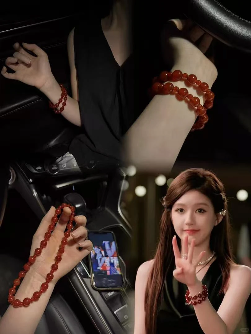 【许妍同款】天然红玛瑙双圈手串露思同款许我耀眼