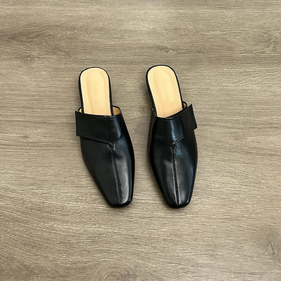 Dannyfrey法式复古方头半拖鞋女外穿粗跟包头懒人穆勒凉拖鞋