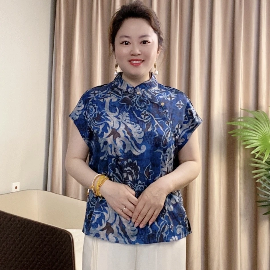 中国风女士提花衬衫2025新款设计师款新中式青花瓷小衫