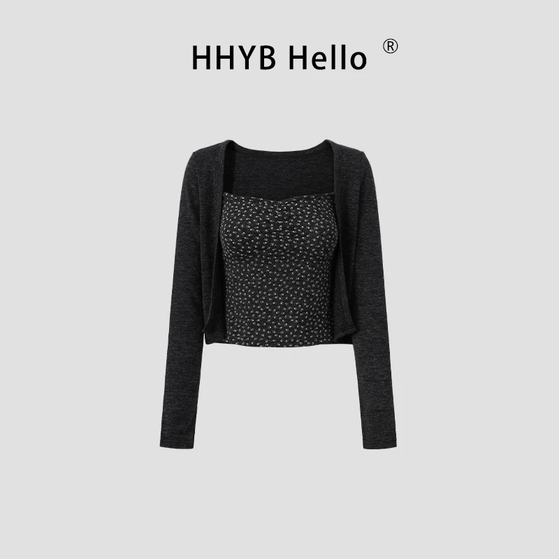 HHYB Hello韩系风碎花套装纯欲百搭气质辣妹吊带开衫250932#套装