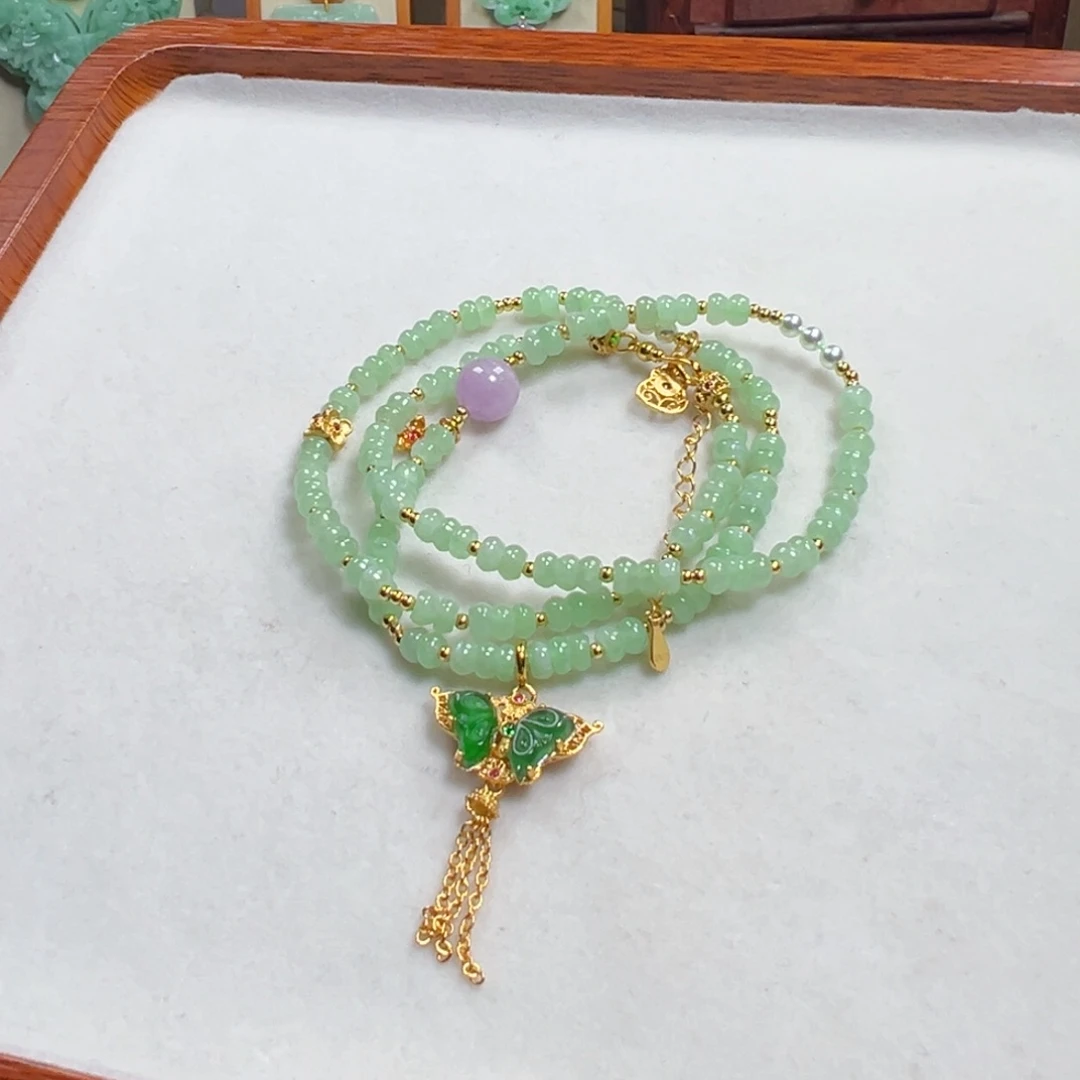 翡翠未镶嵌项链三圈手串