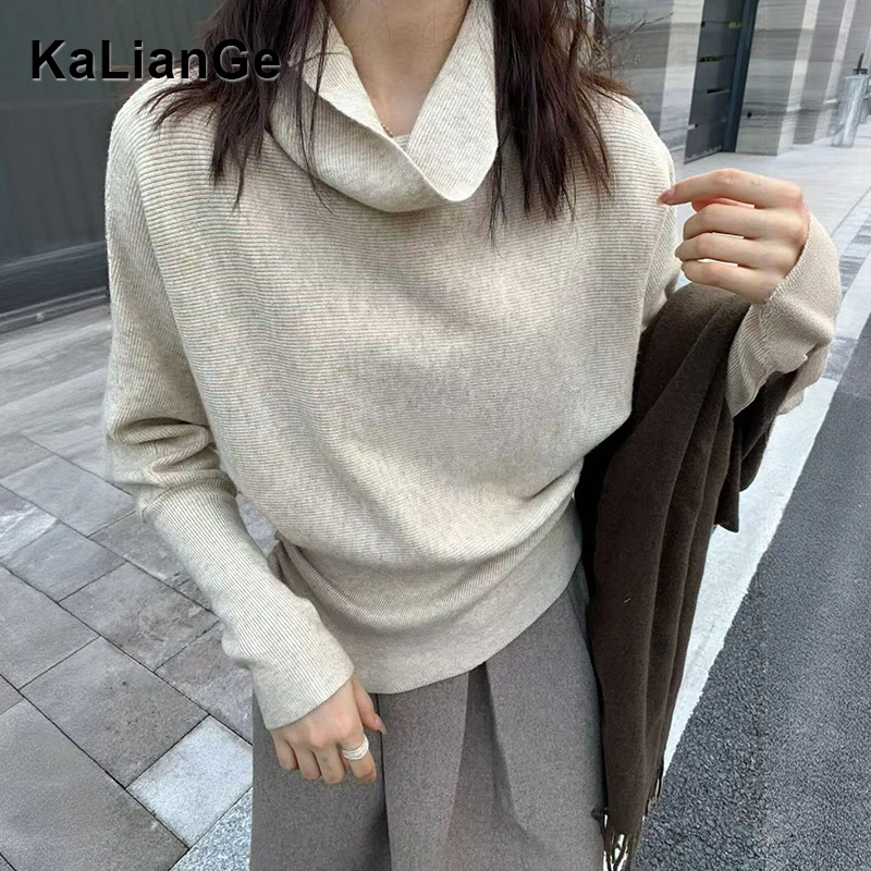 卡莲格/韩系半高领蝙蝠袖针织衫女秋季2025新爆款温柔风显瘦上衣