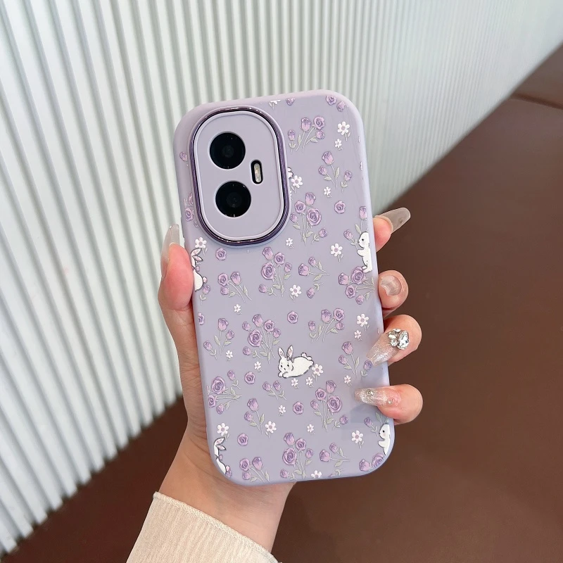 适用于荣耀300手机壳新款300pro小清新紫色玫瑰花防摔软壳女款