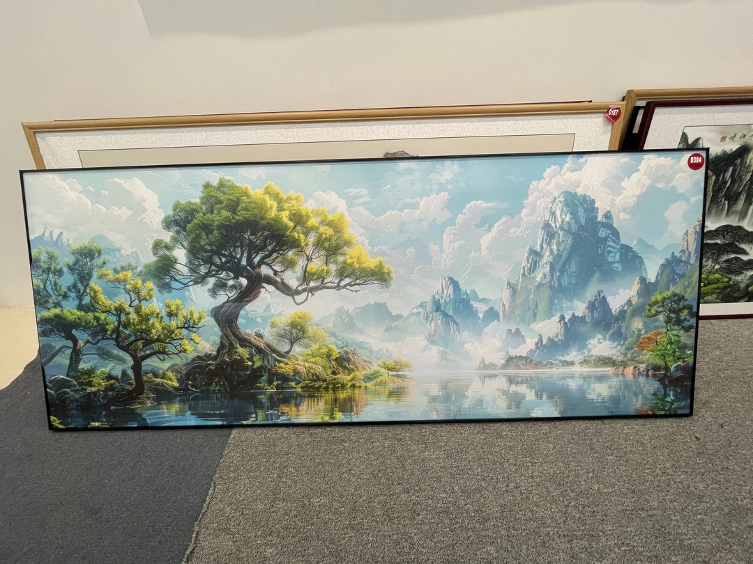 D384新中式250x100cm山水画客厅装饰画沙发背景墙挂画
