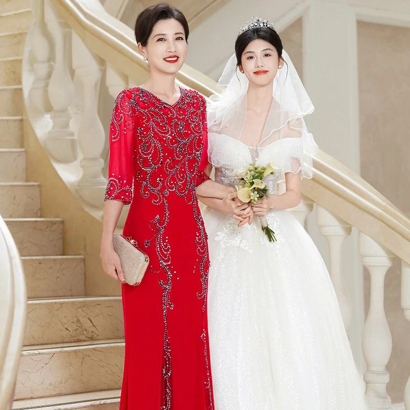 5998高端优雅气质喜妈妈喜婆婆婚宴礼服聚会主持人敬酒鱼尾晚礼服