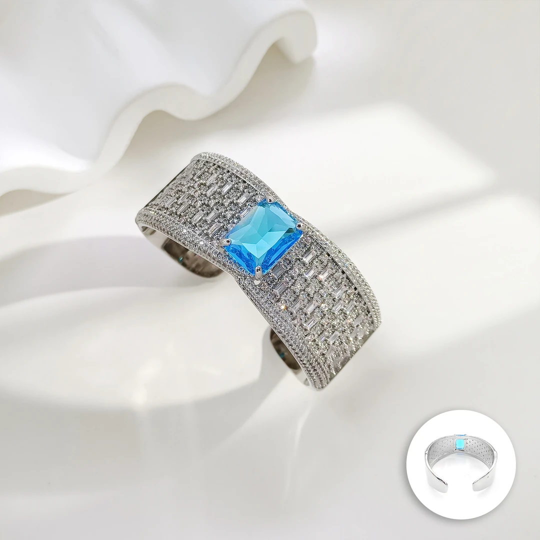 铜合金合成锆石手镯 WLX-008083【海蓝流辉】手镯轻奢时尚精致小众