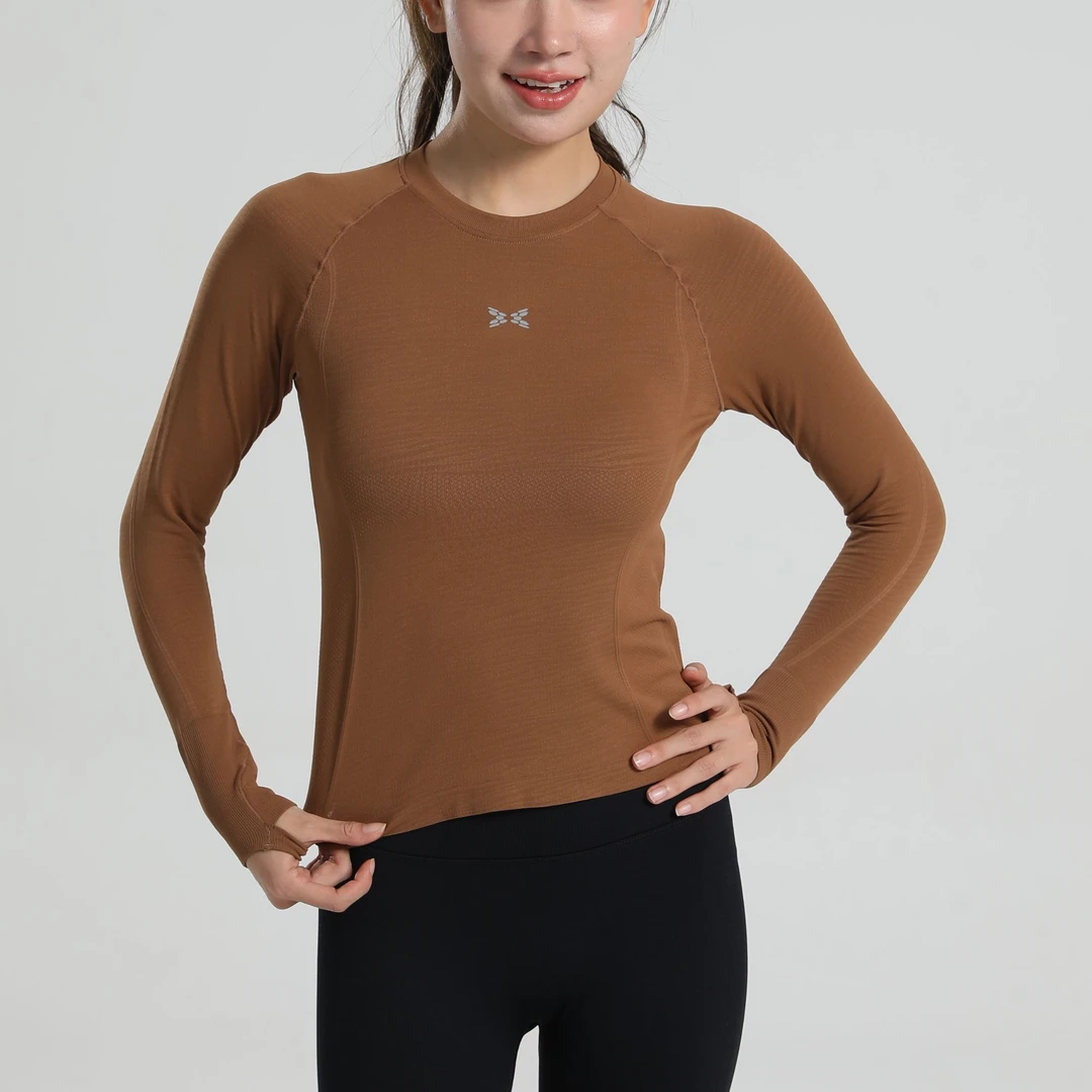 新款速干健身服女长袖吸湿跑步训练瑜伽专业运动上衣运动服