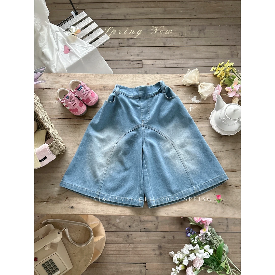 NIMO【随性牛仔】韩版春季新款宝宝百搭时尚复古阔腿牛仔裤