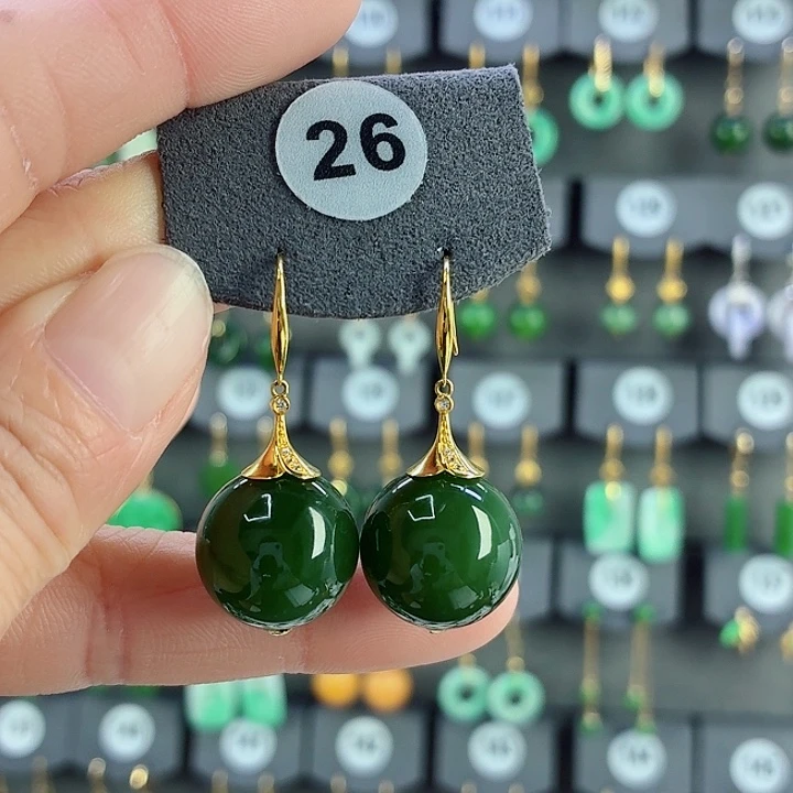 和田玉18K金镶嵌耳饰