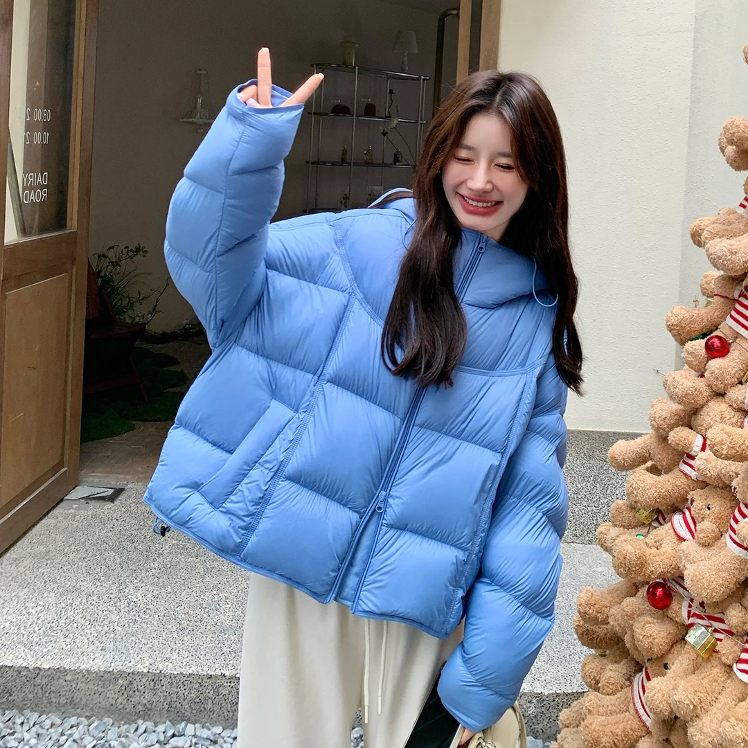 短款泡芙羽绒服女短款小个子连帽轻薄外套面包服学院风冬装2025
