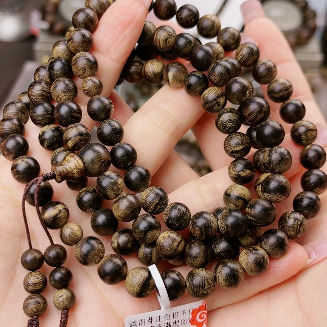 沉香手串分*越南芽庄老白棋玉化老料满樱子瘤疤虎斑纹