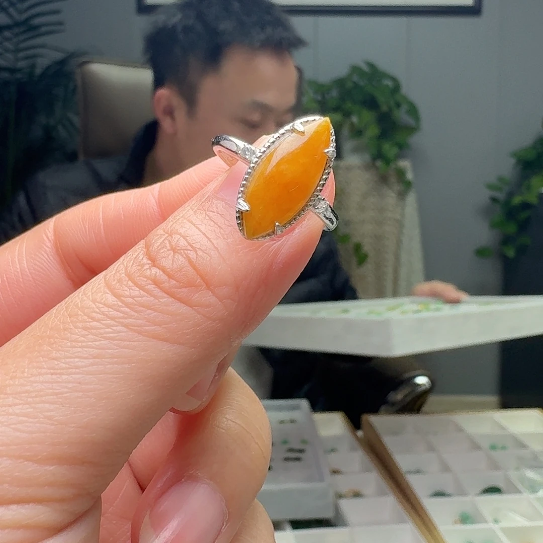 翡翠银S925镶嵌戒指天然