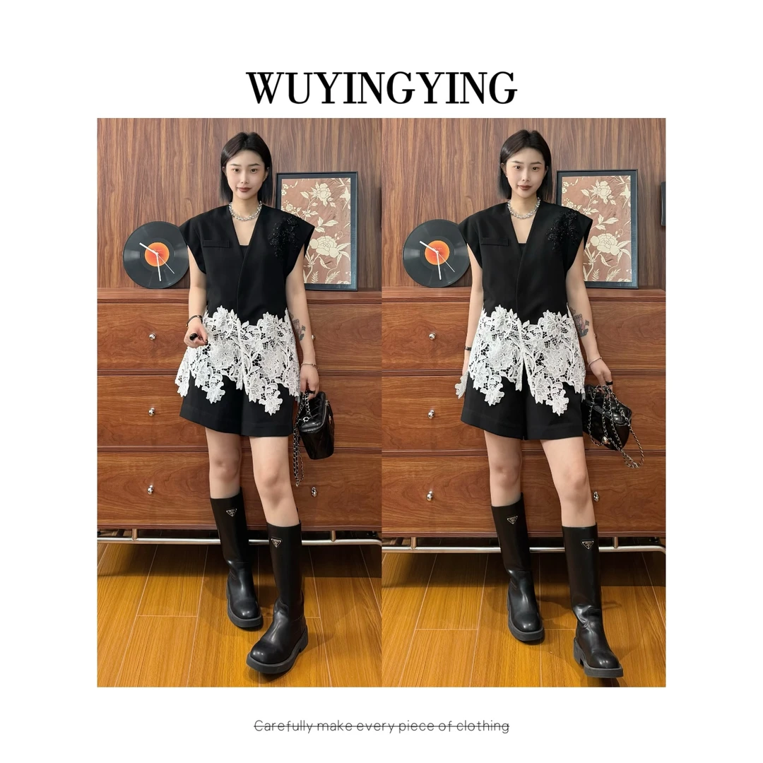 WUYINGYING【秀珠小姐】欧货高品蕾丝短袖上衣+短裤套装MCJS250618