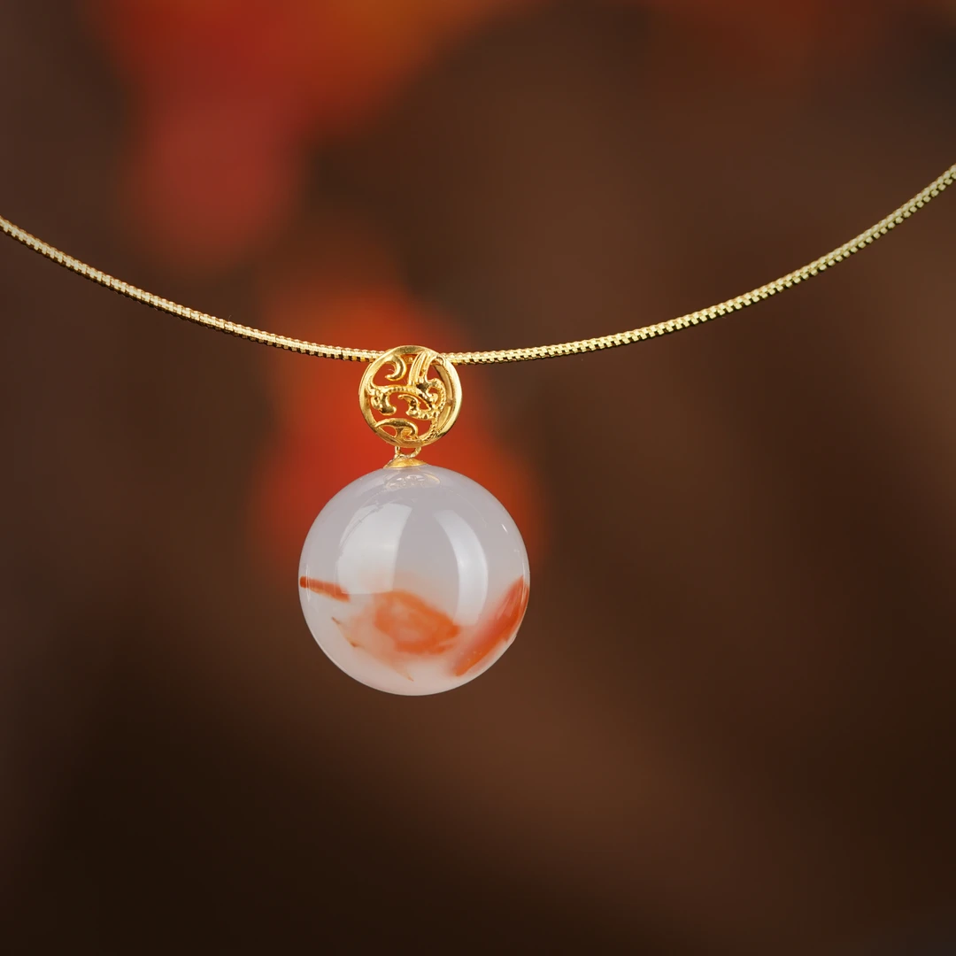 毕业级 南红原矿冰飘花吊坠 16mm+ 18K金镶 H19731 多样性发其一