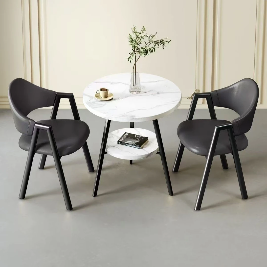 洽谈桌椅意式组合北欧奶茶现代轻奢简约接待休闲小户型圆桌餐桌