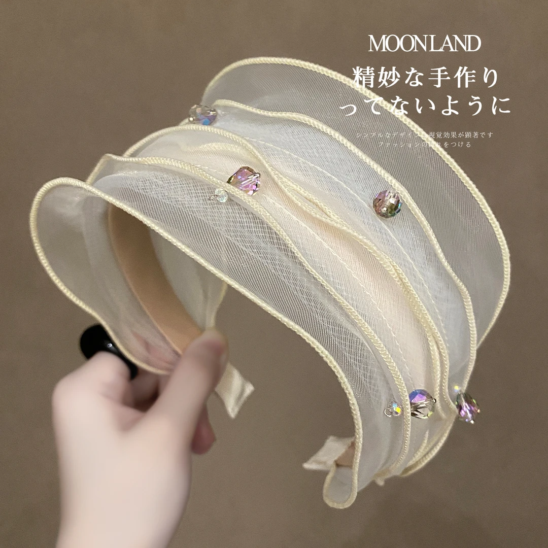 宽边欧根纱水晶发箍女款2025新款高级感洋气时尚发卡日常外戴头箍