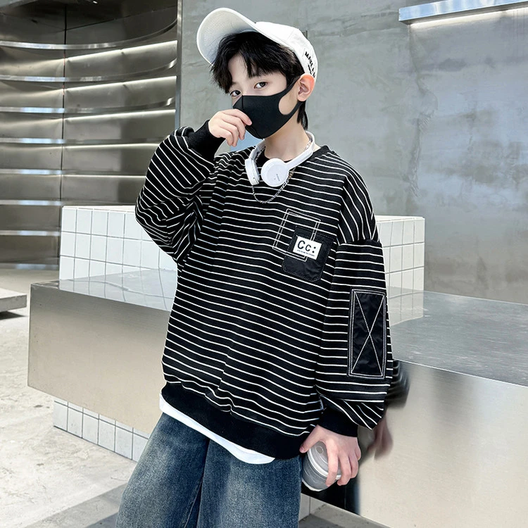 男童休闲卫衣春秋款潮流条纹上衣男孩长袖儿童韩版秋装中大童洋气