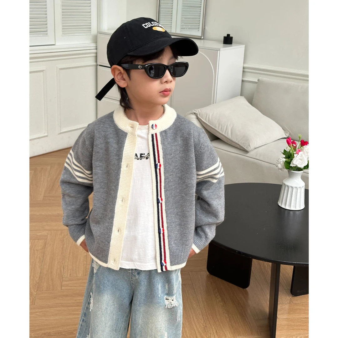 帅气韩版针织开衫2025春装新款儿童洋气男女童韩版休闲毛衣外套