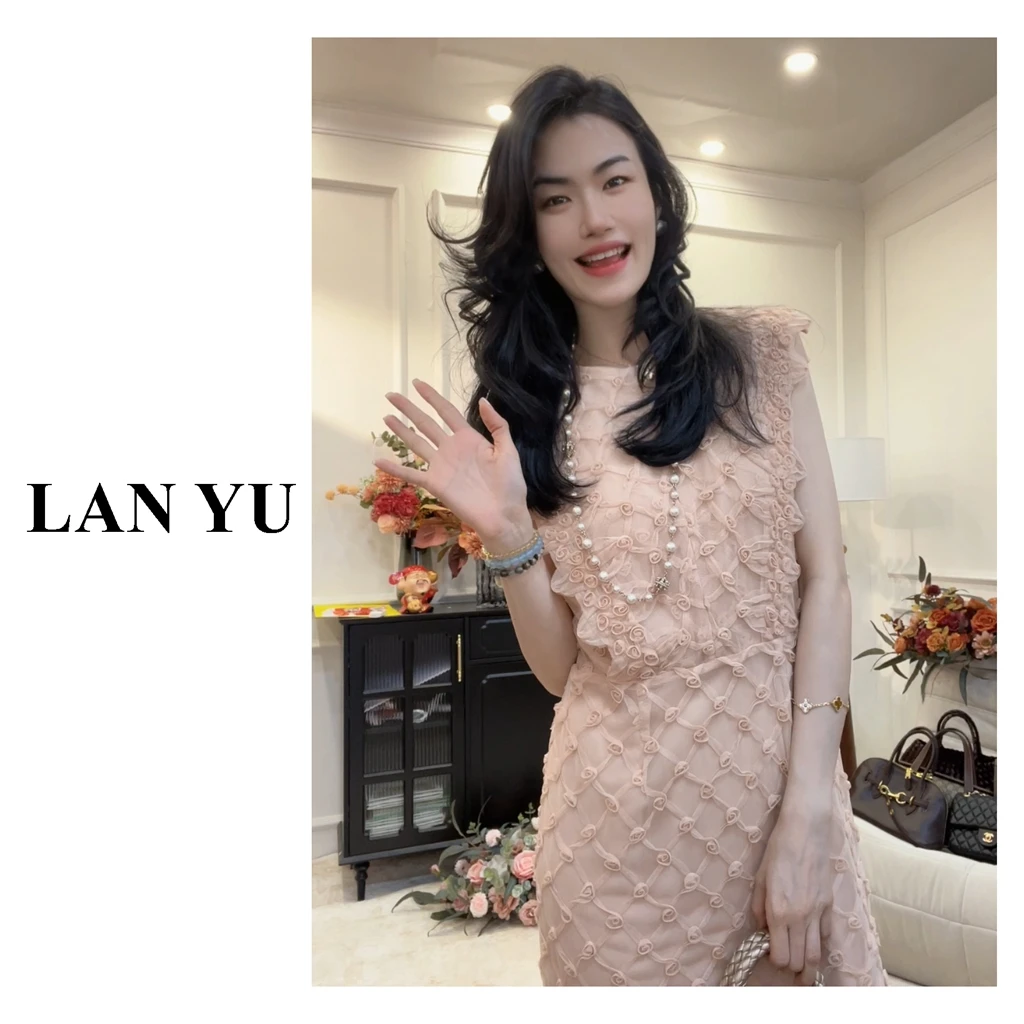 小个子/常规【纯私服分享】定制玫瑰网纱~气质轻奢裸粉色连衣裙女