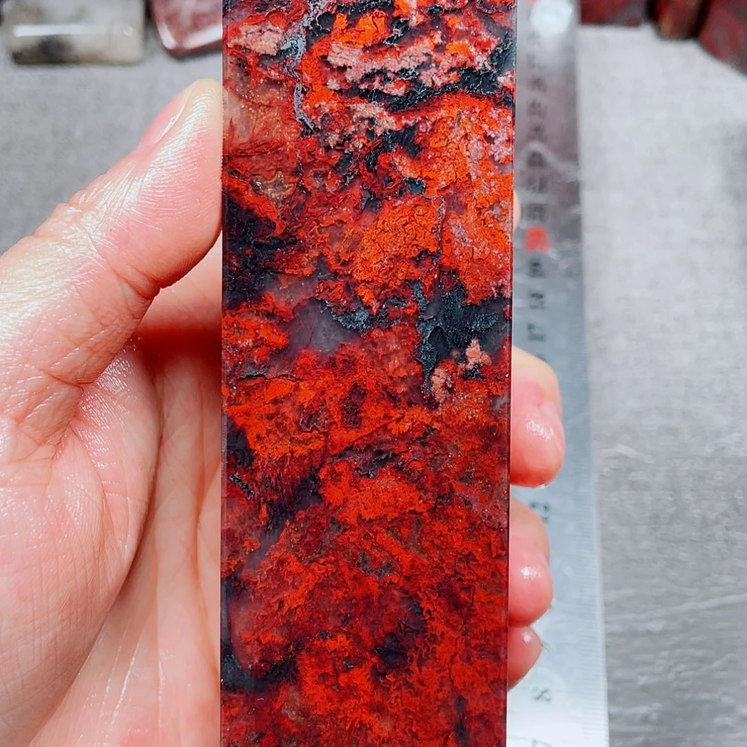 桂林鸡血玉素章镇尺4.0左右22