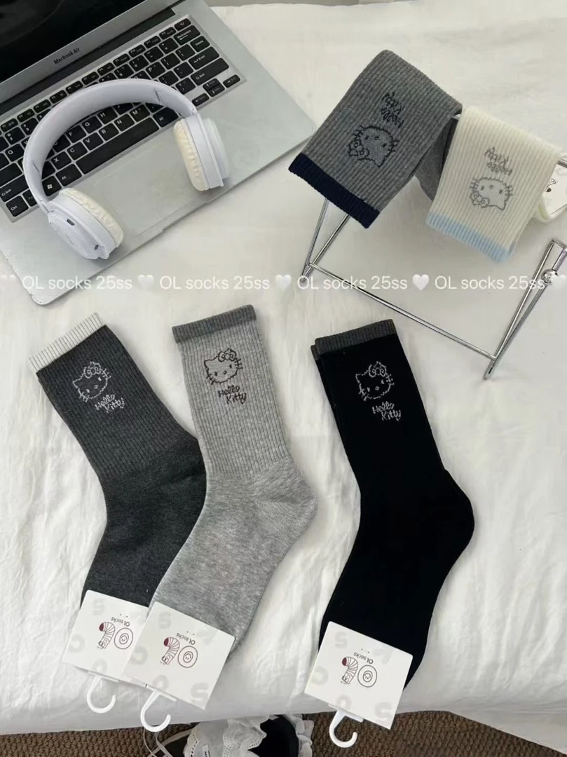 中筒秋夏季猫咪可爱印花吸汗透气舒适塑性女袜