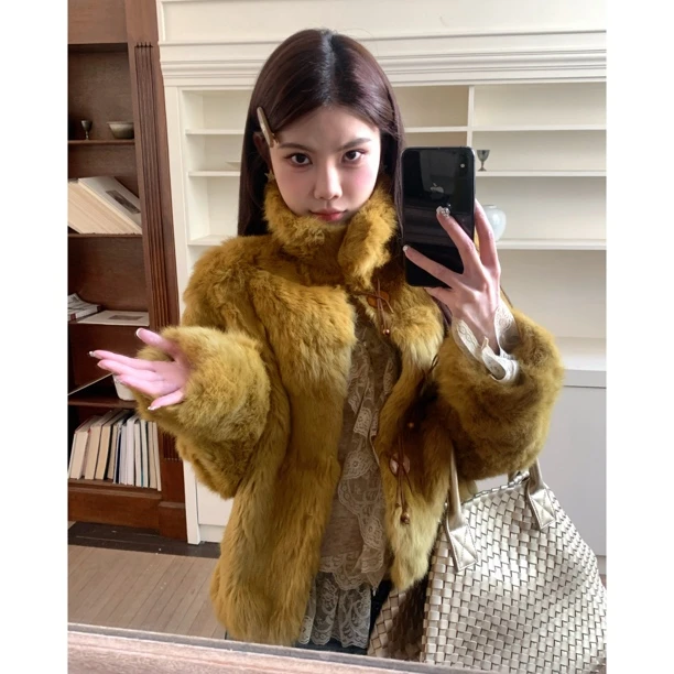 赵小小【雪堡千金】10150 100%兔毛米白色冬季韩系软糯加厚短款外套